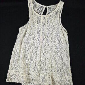 Mudd Cream Lace Tank Top, M